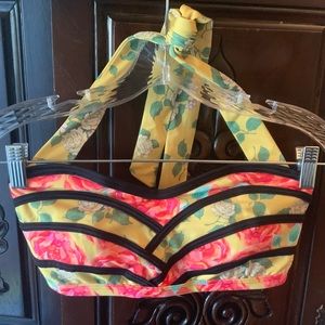 ModCloth “Geena” halter bikini top yellow floral